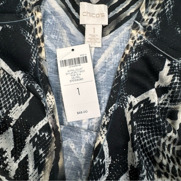 NEW Chico’s Animal Print Blouse Shirt. Classic Boho 90s bold Snakeskin zebra. 1 - Picture 2 of 14